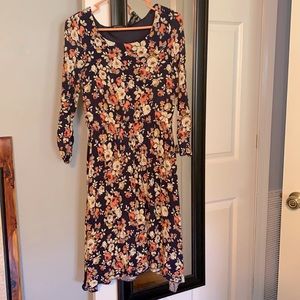 Navy floral long sleeve aline dress